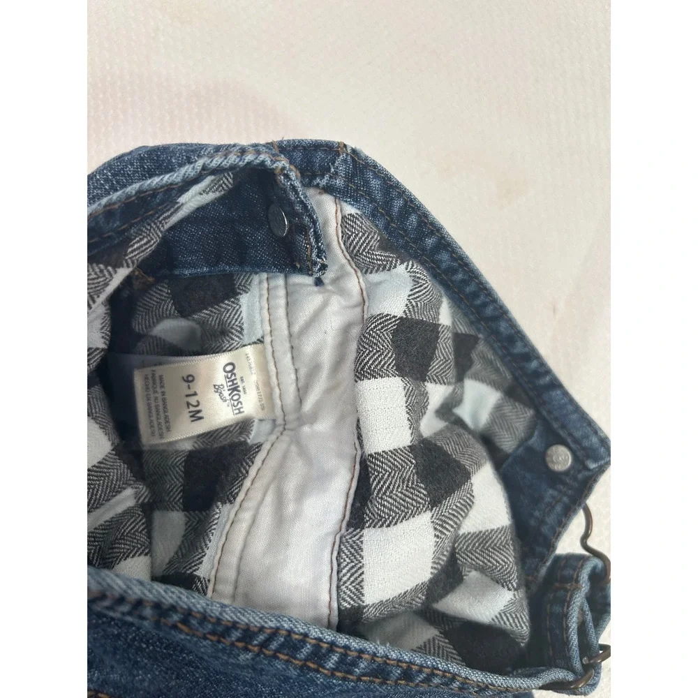 OshKosh B'gosh Denim Overalls 9-12M Blue Flannel Lined Baby Boy